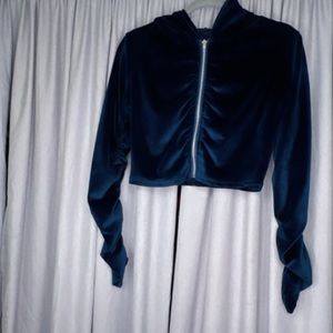 Navy blue velvet cropped jacket!
